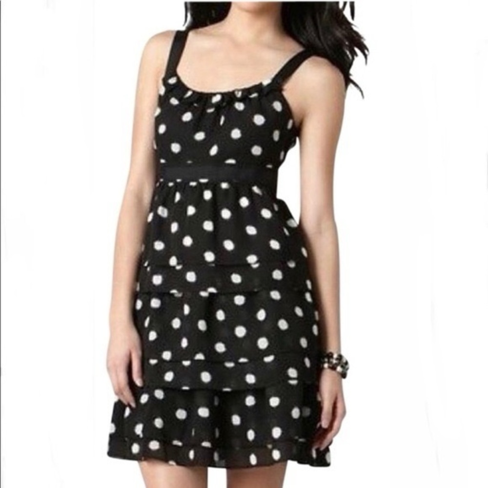 Ann Taylor LOFT Black Polka Dot Tiered Dress